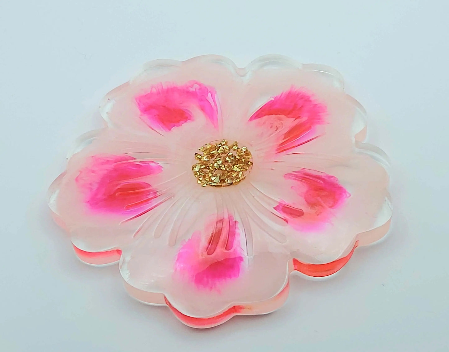 Dessous de verres en résine époxy, fleurs roses et blanches