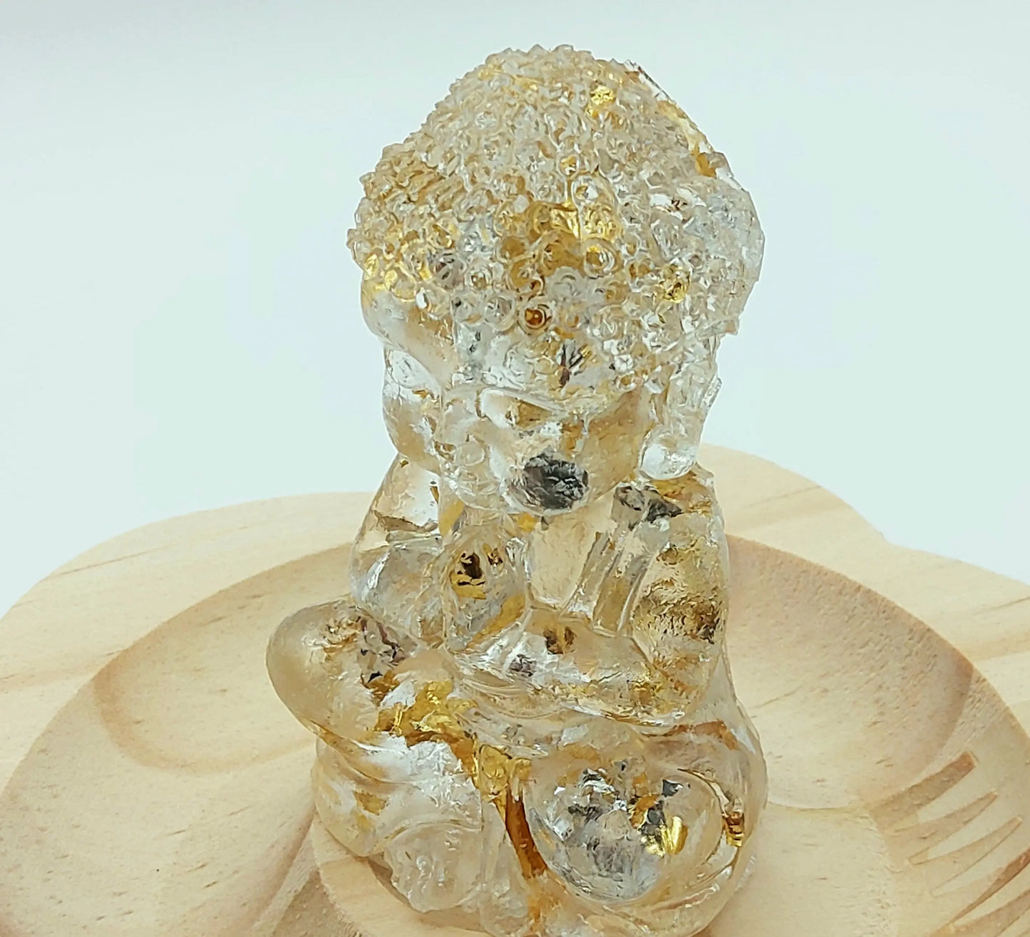 Mini statuette BOUDDHA en résine époxy. Blanc et or PRETTY RESINE