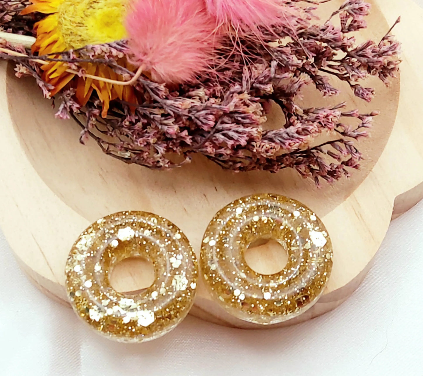 Pampilles DONUTS en résine époxy. Paillettes or - PRETTY RESINE