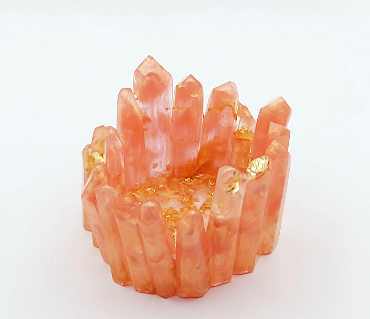 Porte-bougie "Cristal" en résine époxy. Orange doré et feuille d'or.