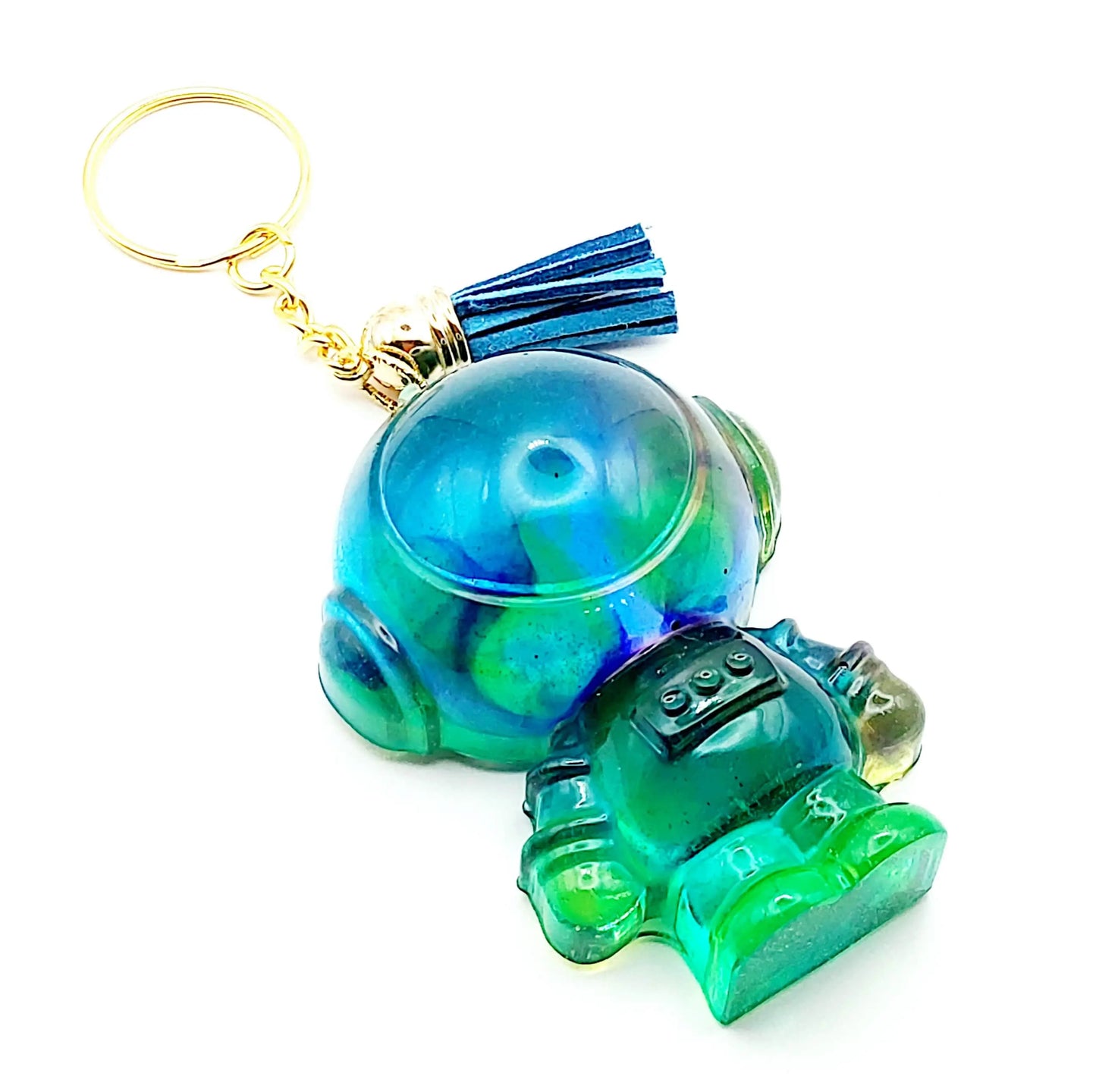 Porte-clés ASTRONAUTE en résine. Bleu et vert PRETTY RESINE