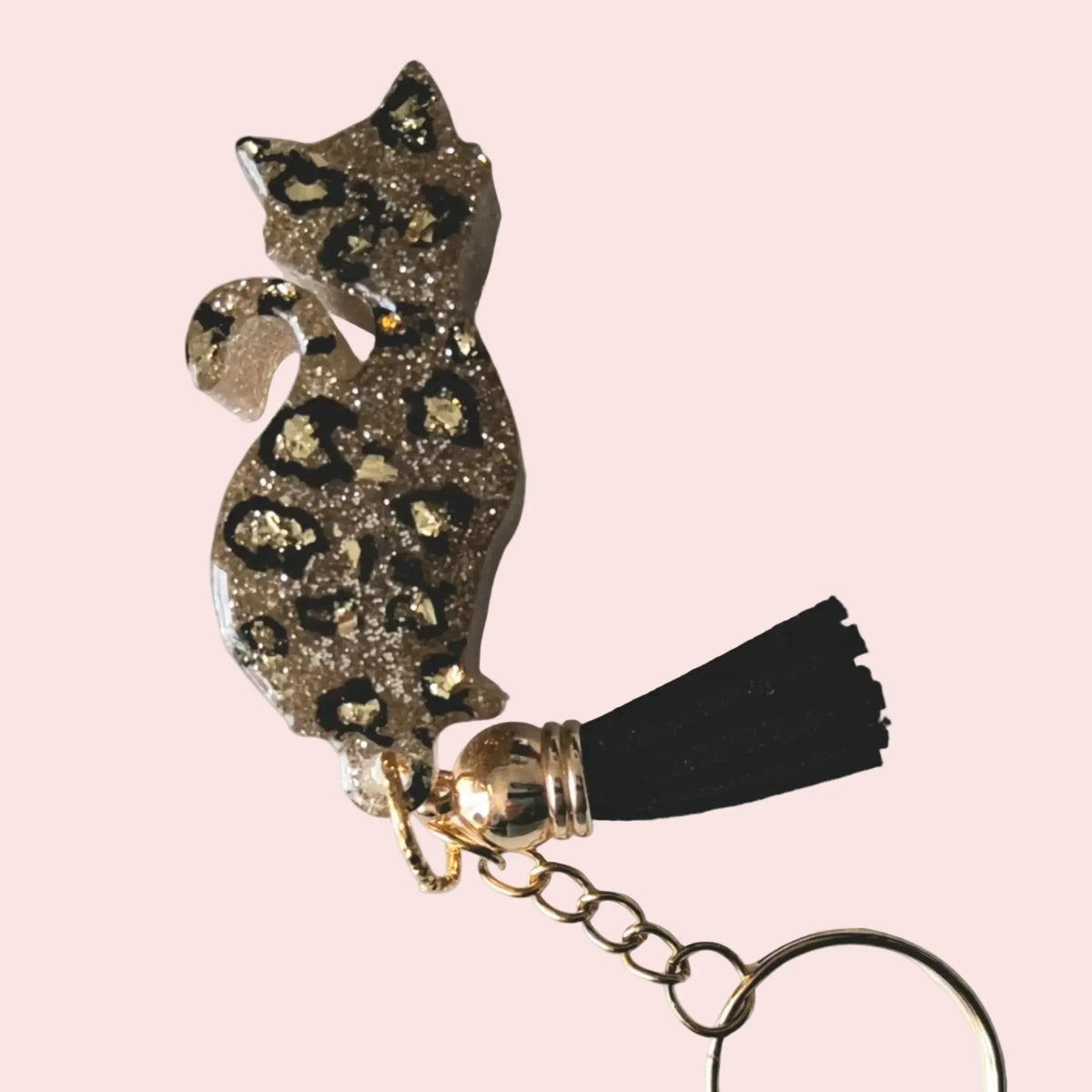 Porte-clés CHAT DEBOUT en résine époxy. Motif léopard - PRETTY RESINE
