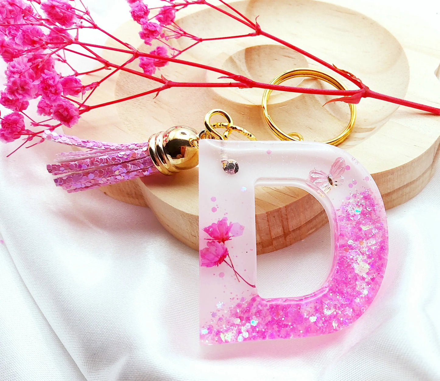 Porte-clés LETTRE D en résine époxy PRETTY RESINE