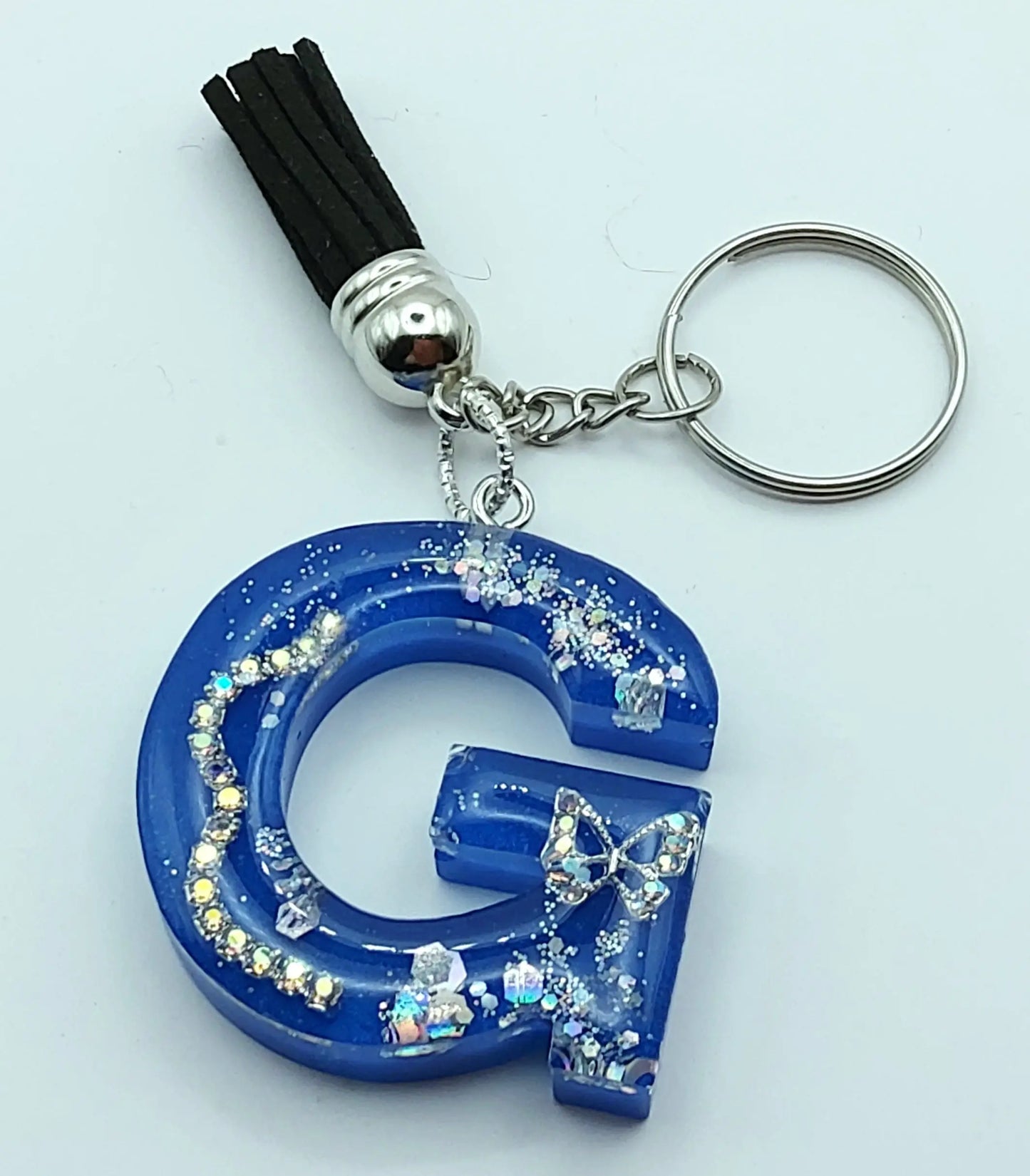 Porte-clés LETTRE G en résine époxy. Bleu et argent - PRETTY RESINE