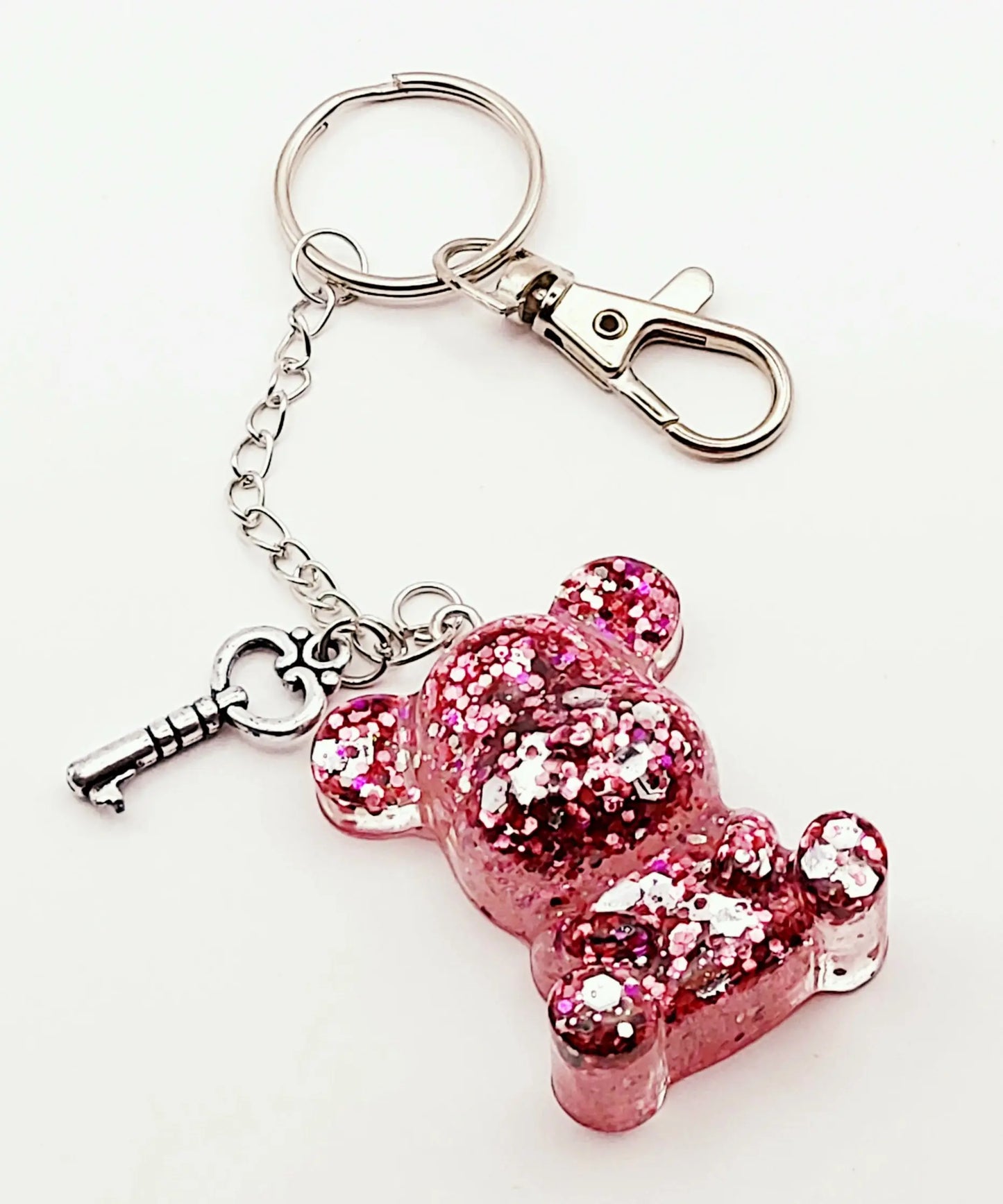 Porte-clés Maman Ours, en résine - Transparent et paillettes roses - PRETTY RESINE
