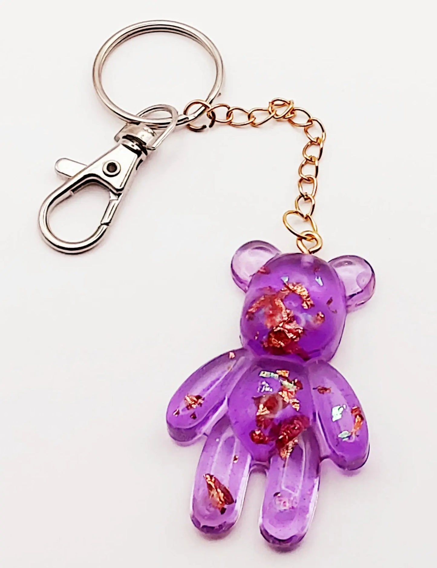 Porte-clés Papa Ours, en résine - Mauve et feuille couleur cuivre - PRETTY RESINE