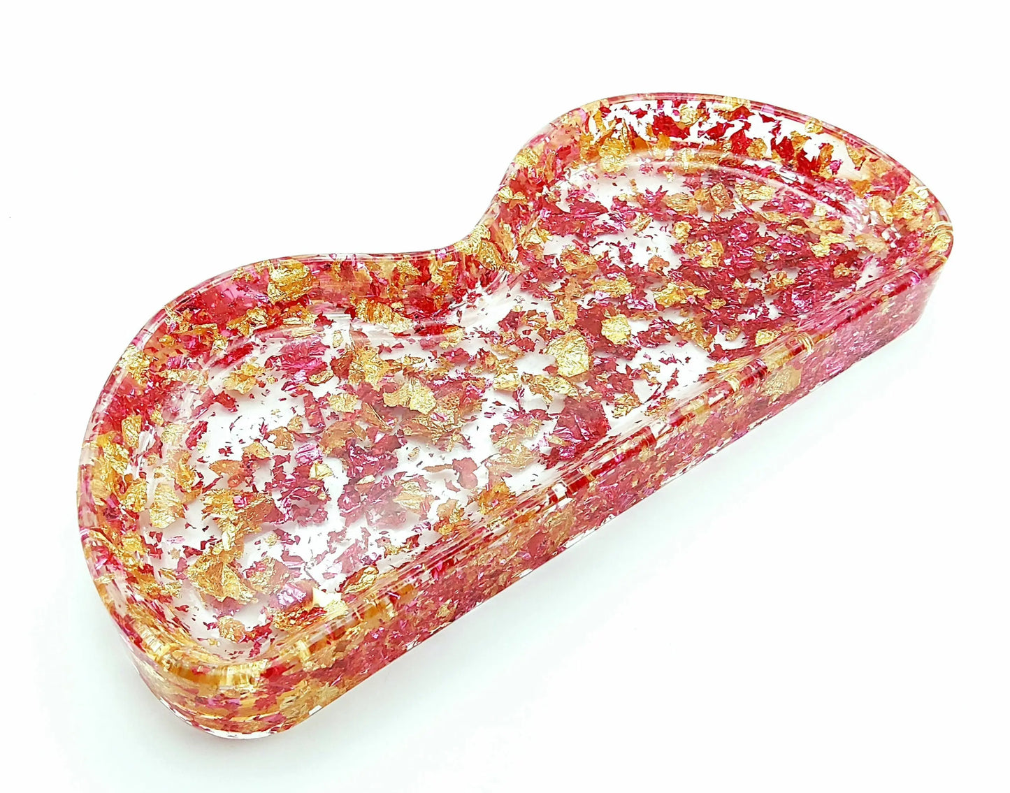Porte-lunettes "Arrondi", en résine époxy - Feuilles or et rose - PRETTY RESINE