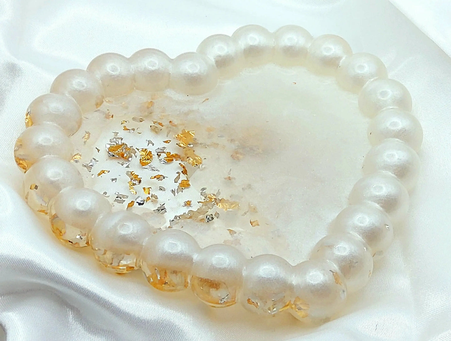Vide-poches COEUR en résine époxy - Blanc, or et argent