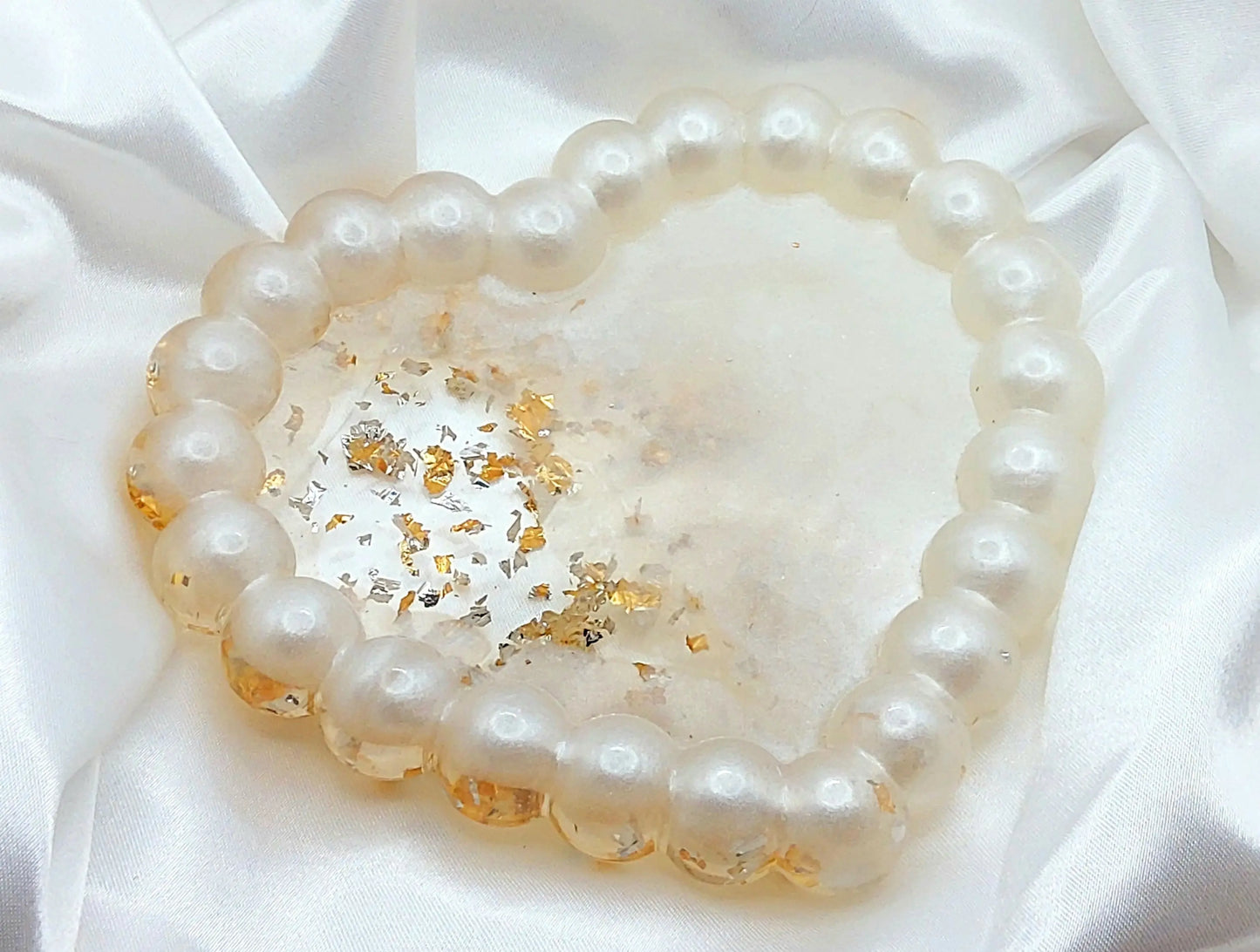 Vide-poches COEUR en résine époxy - Blanc, or et argent - PRETTY RESINE