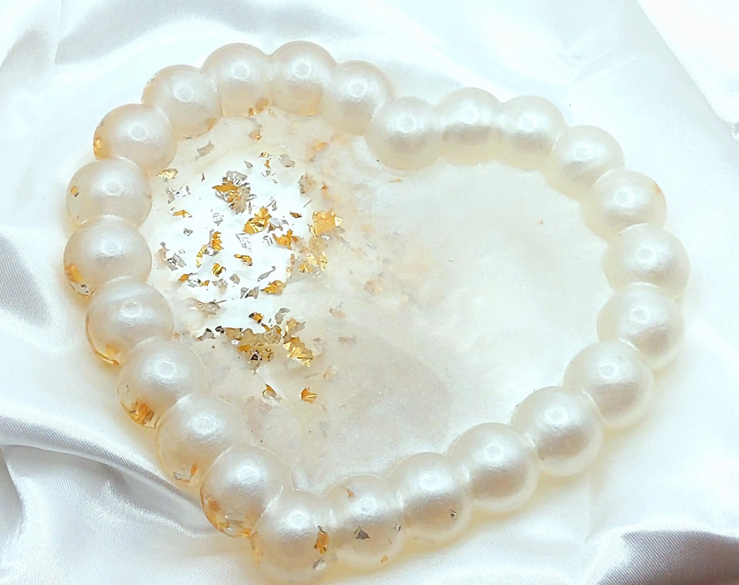 Vide-poches COEUR BULLES en résine époxy - Blanc, or et argent