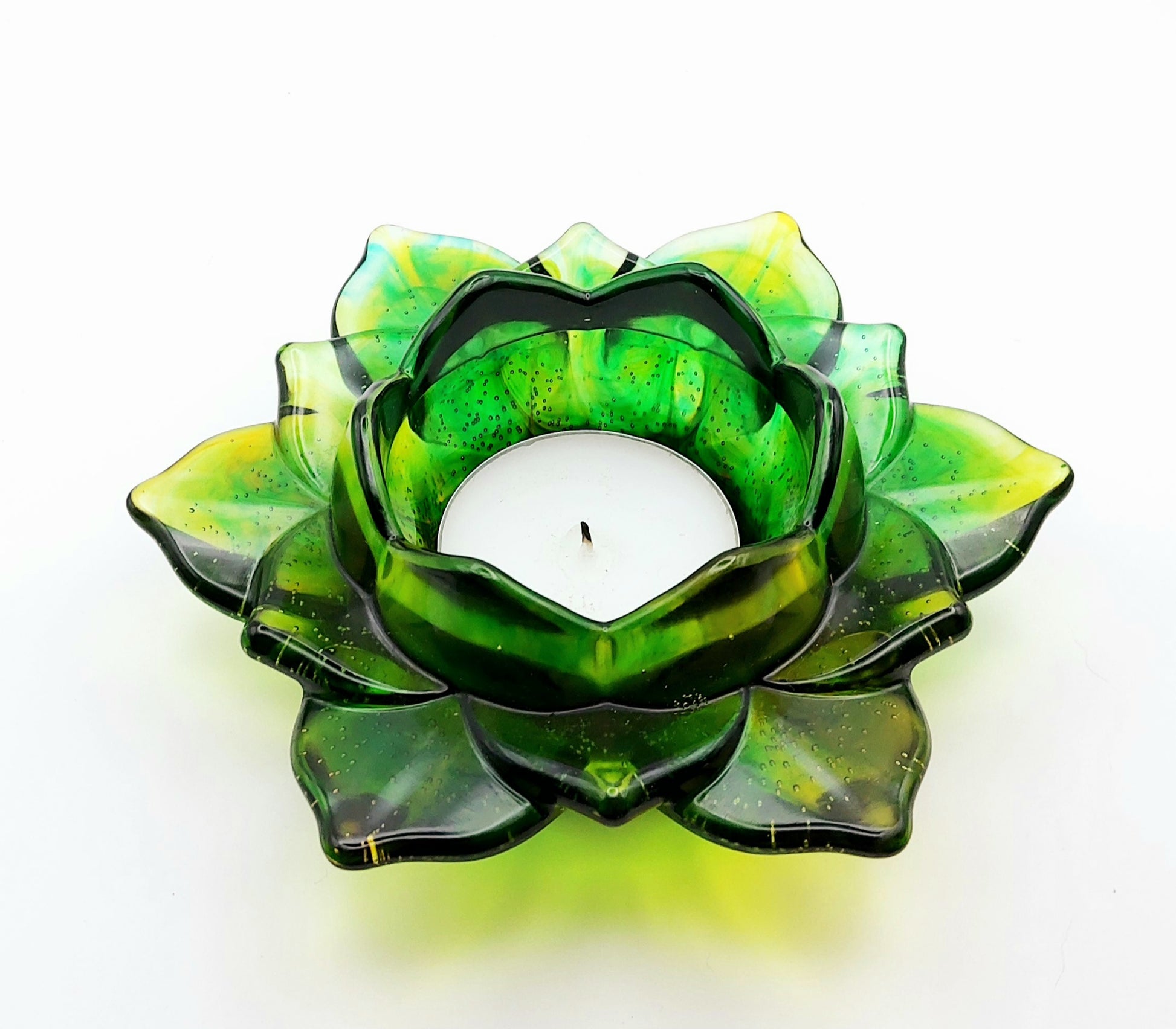 Porte bougie "Grande Fleur de Lotus" - Vert - PRETTY RESINE