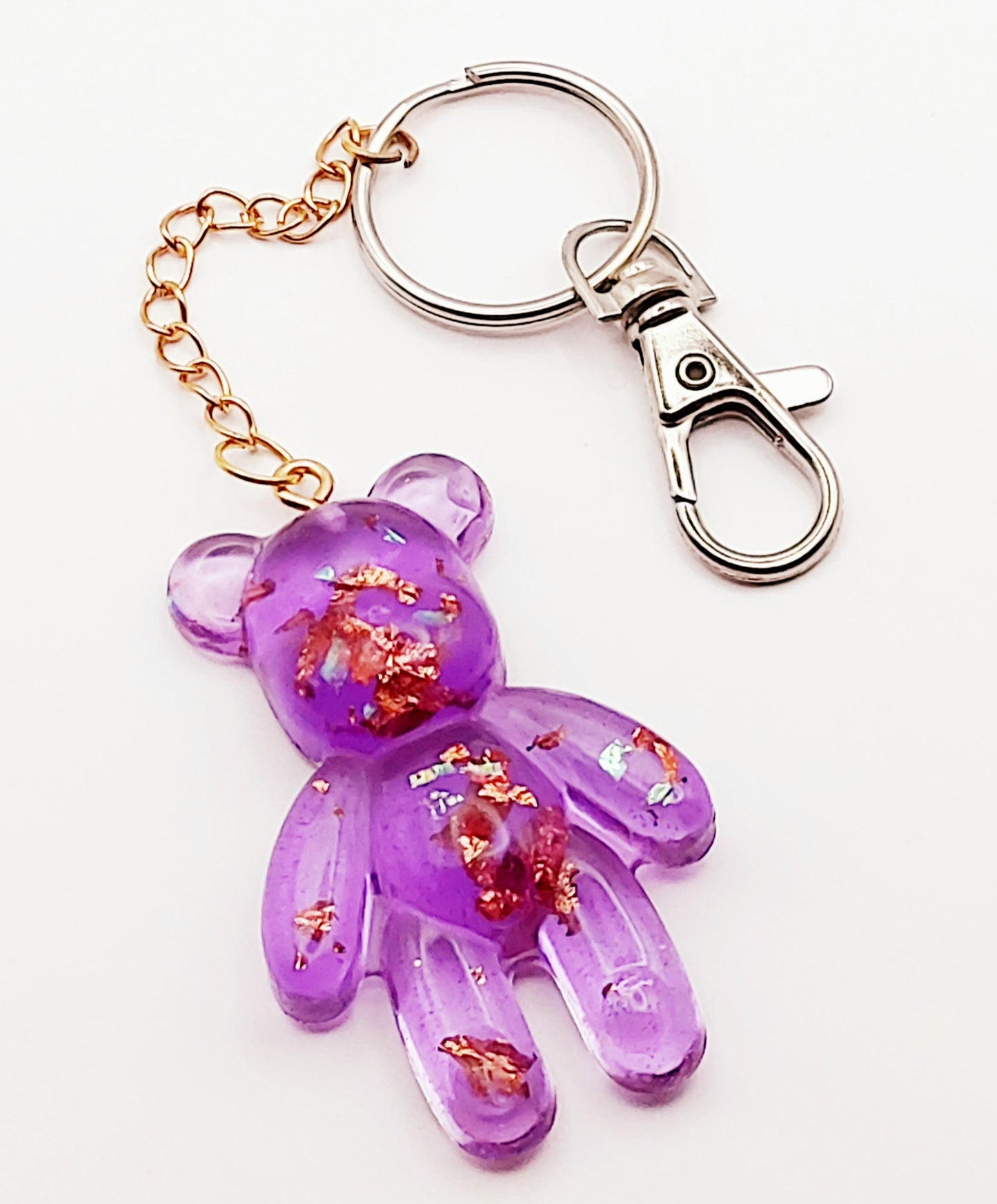 Porte-clés Papa Ours, en résine - Mauve et feuille couleur cuivre - PRETTY RESINE