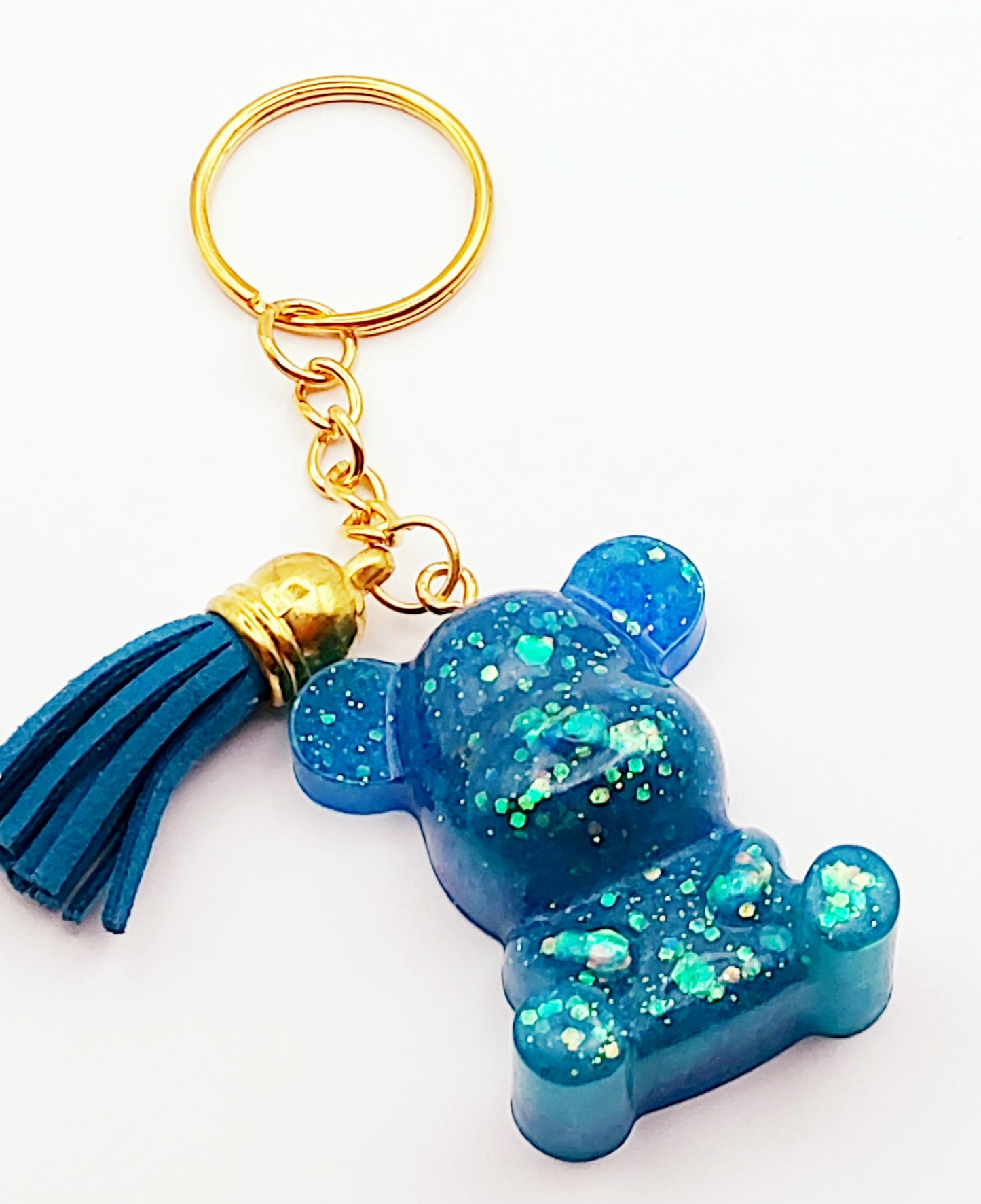 Porte-clés Maman Ours, en résine - Bleu et paillettes holographiques - PRETTY RESINE