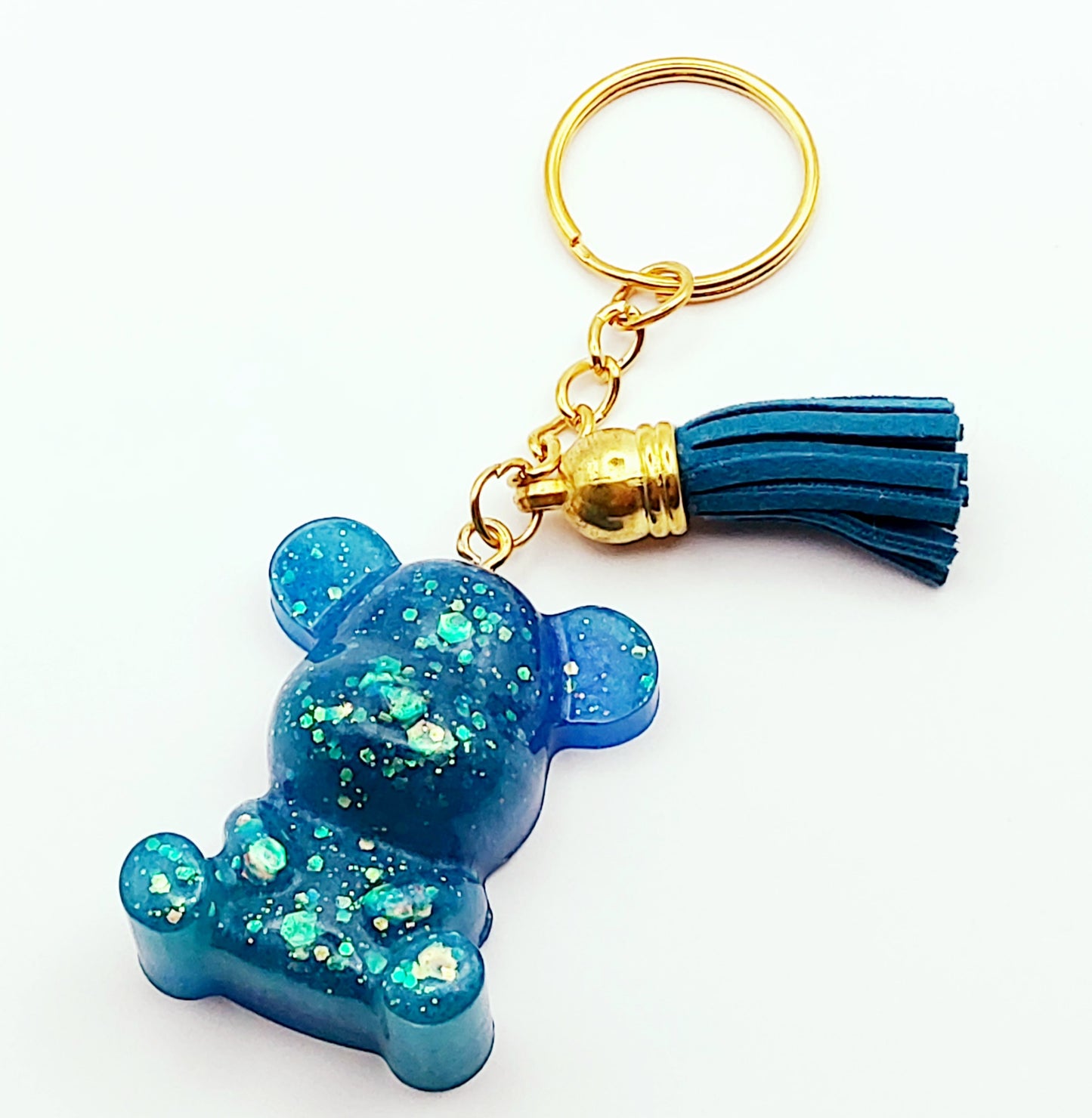 Porte-clés Maman Ours, en résine - Bleu et paillettes holographiques - PRETTY RESINE