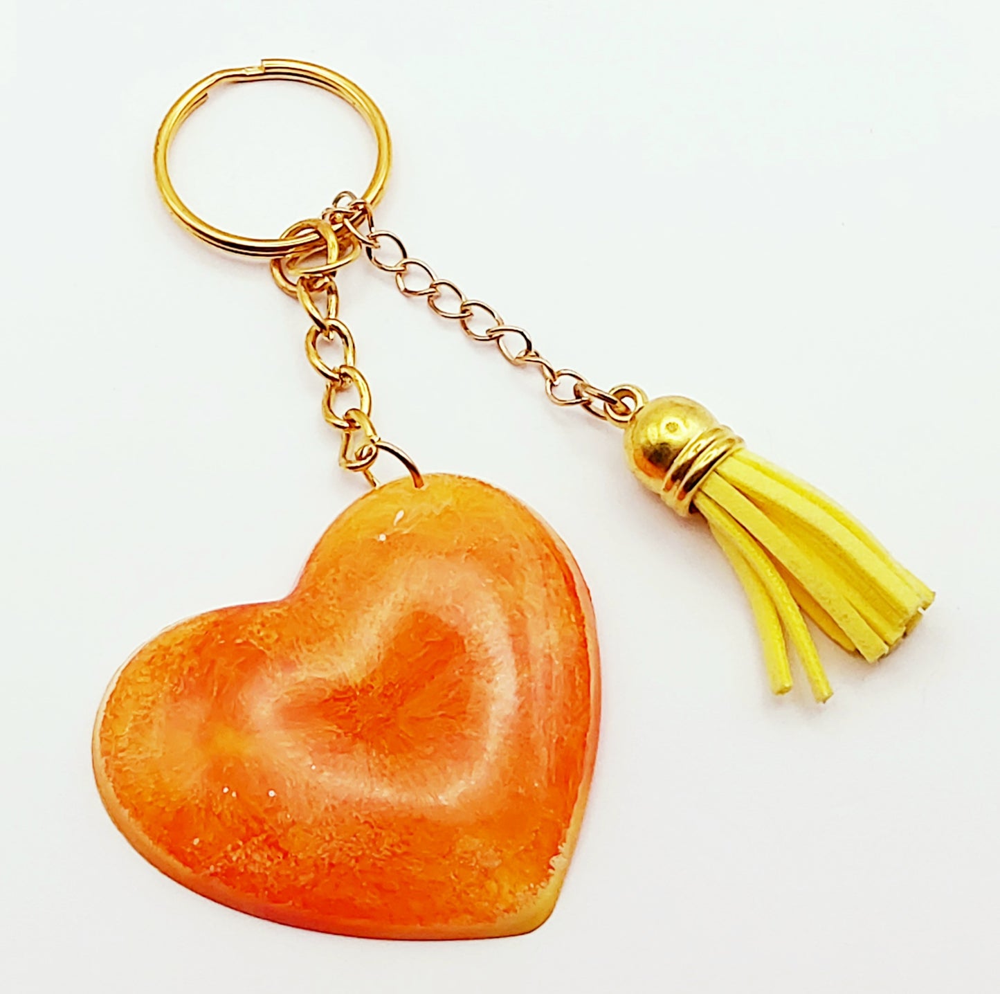 Porte-clés "Coeur", en résine époxy - Orange et jaune, effet pétri -  PRETTY RESINE