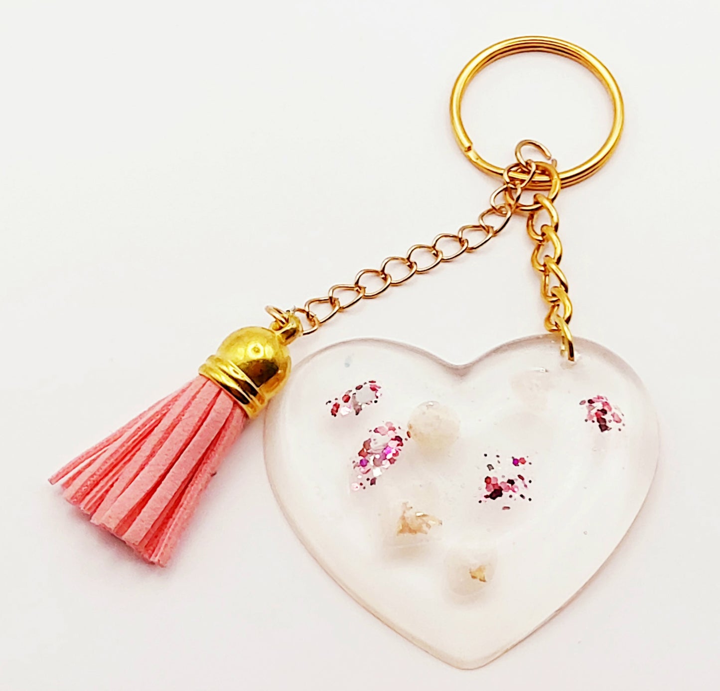 Porte-clés "Coeur", en résine époxy - Transparent avec inserts pailletés - PRETTY RESINE