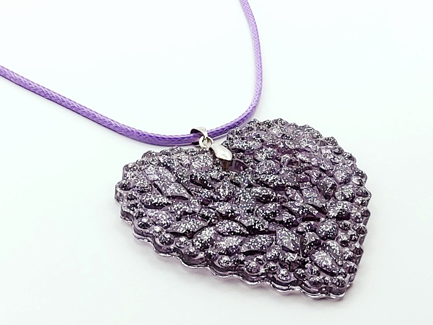 Pendentif Coeur "Effet Diamant" - Mauve et argent - PRETTY RESINE