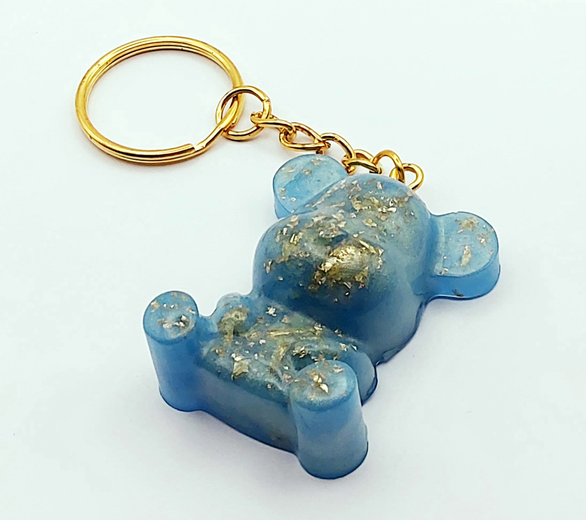 Porte-clés Maman Ours, en résine - Bleu et feuille d'or - PRETTY RESINE