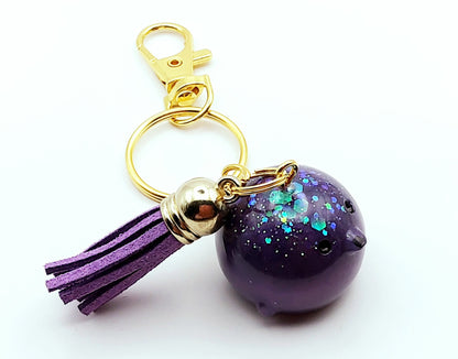 Porte-clés Boule Mignonne - Violet et paillettes holographiques - PRETTY RESINE