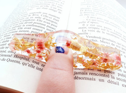 Bague de lecture Droite en résine époxy, fleurs roses, mode d'emploi