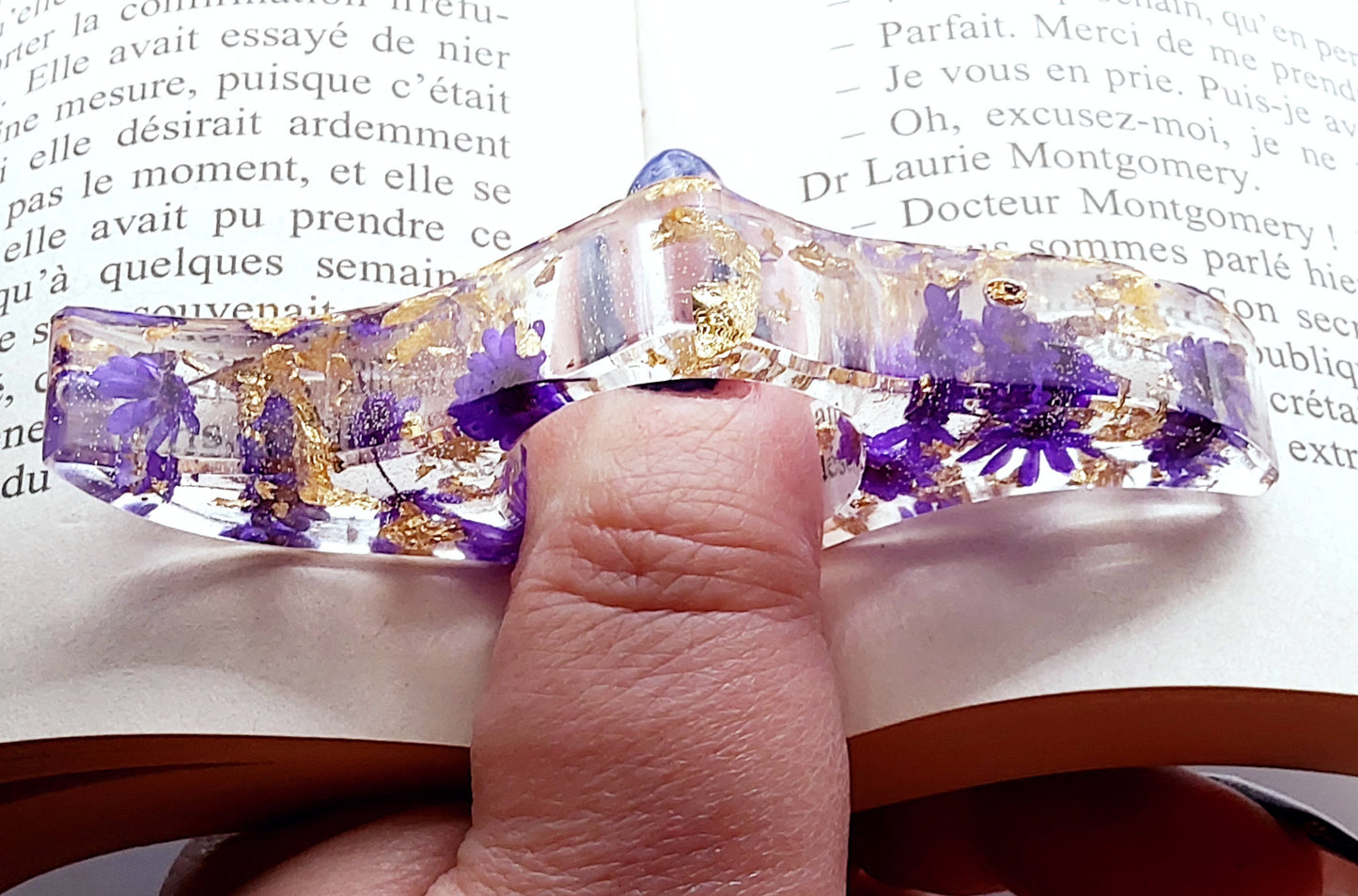 Bague de lecture Vague en résine époxy, fleurs bleues, mode d'emploi