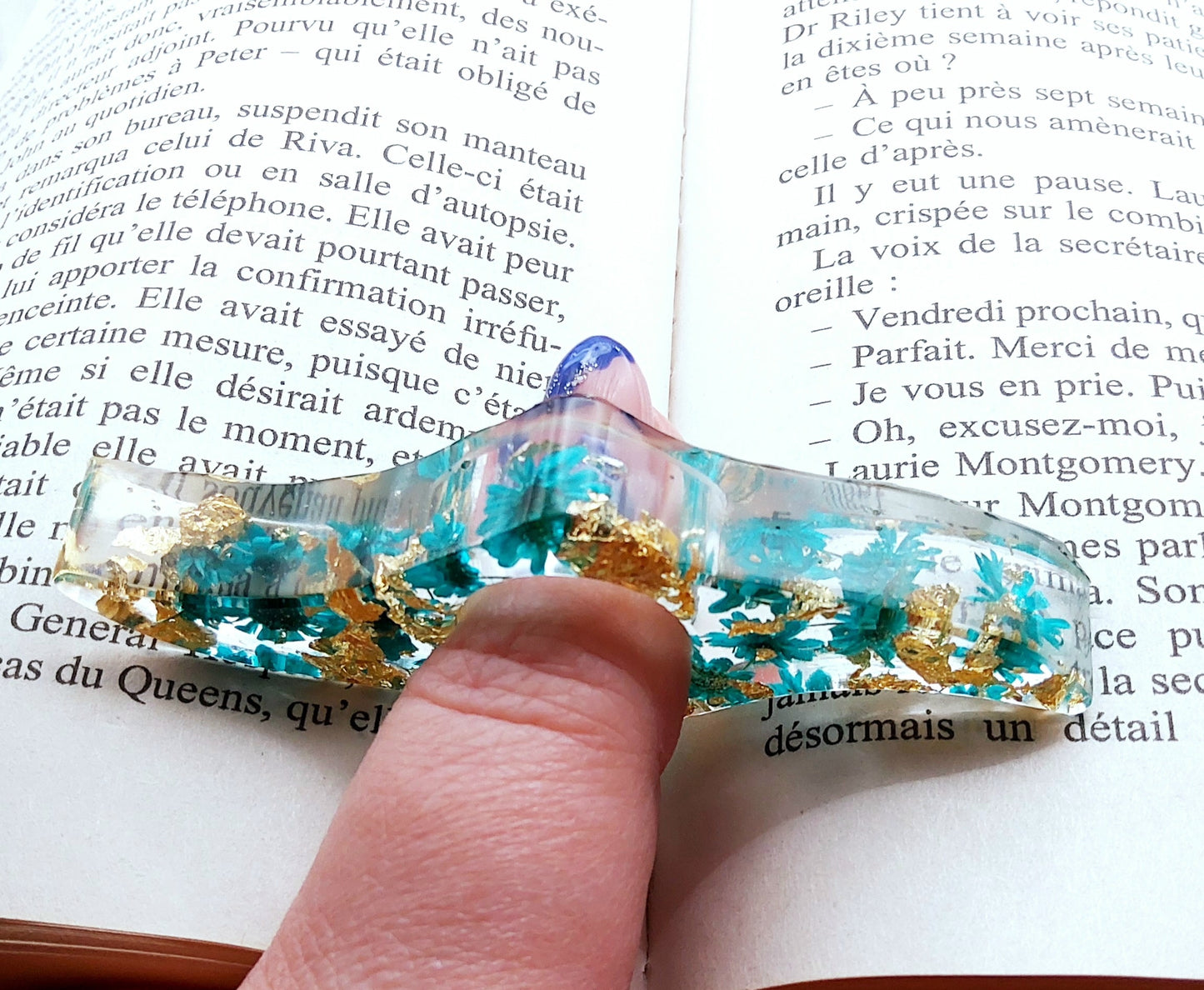 Bague de lecture "Vague" en résine époxy, Fleurs turquoises, mode d'emploi