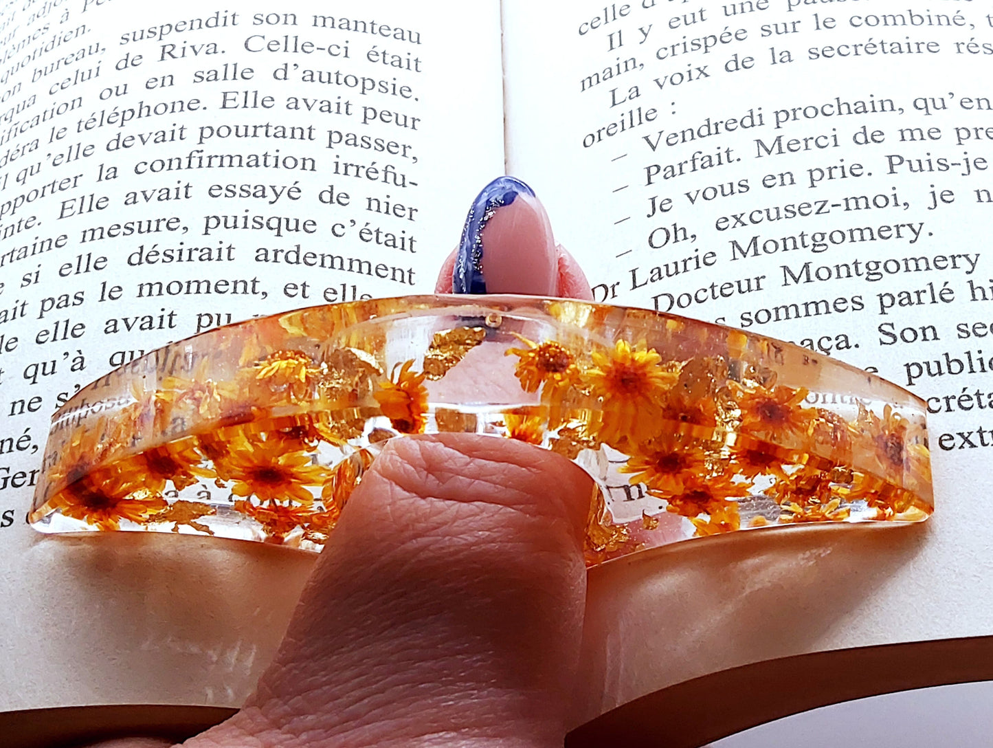 Bague de lecture en résine époxy, fleurs oranges, mode d'emploi