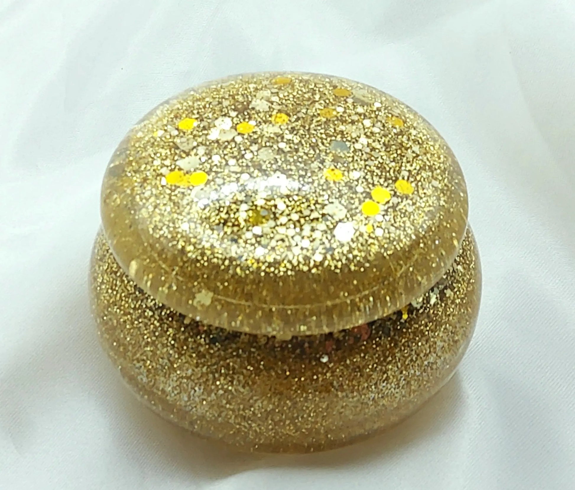 Boîte de rangement RONDE en résine époxy. Paillettes or - PRETTY RESINE