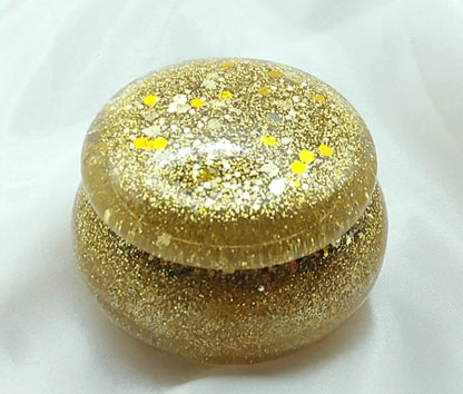 Boîte de rangement RONDE en résine époxy. Paillettes or - PRETTY RESINE