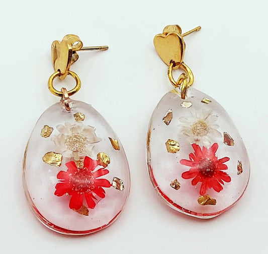 Boucles d'oreilles en résine "Fleur dans une Goutte d'eau"