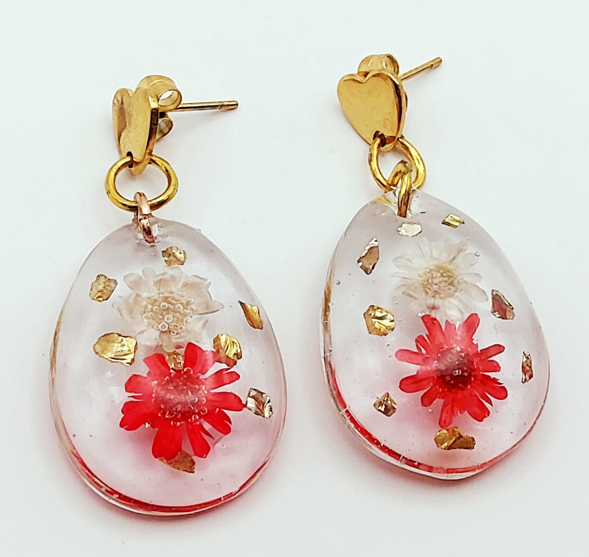 Boucles d'oreilles en résine "Fleur dans une Goutte d'eau"