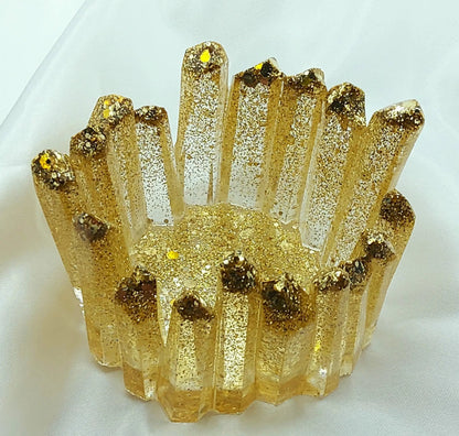 Bougeoir CRISTAL en résine époxy. Paillettes or - PRETTY RESINE