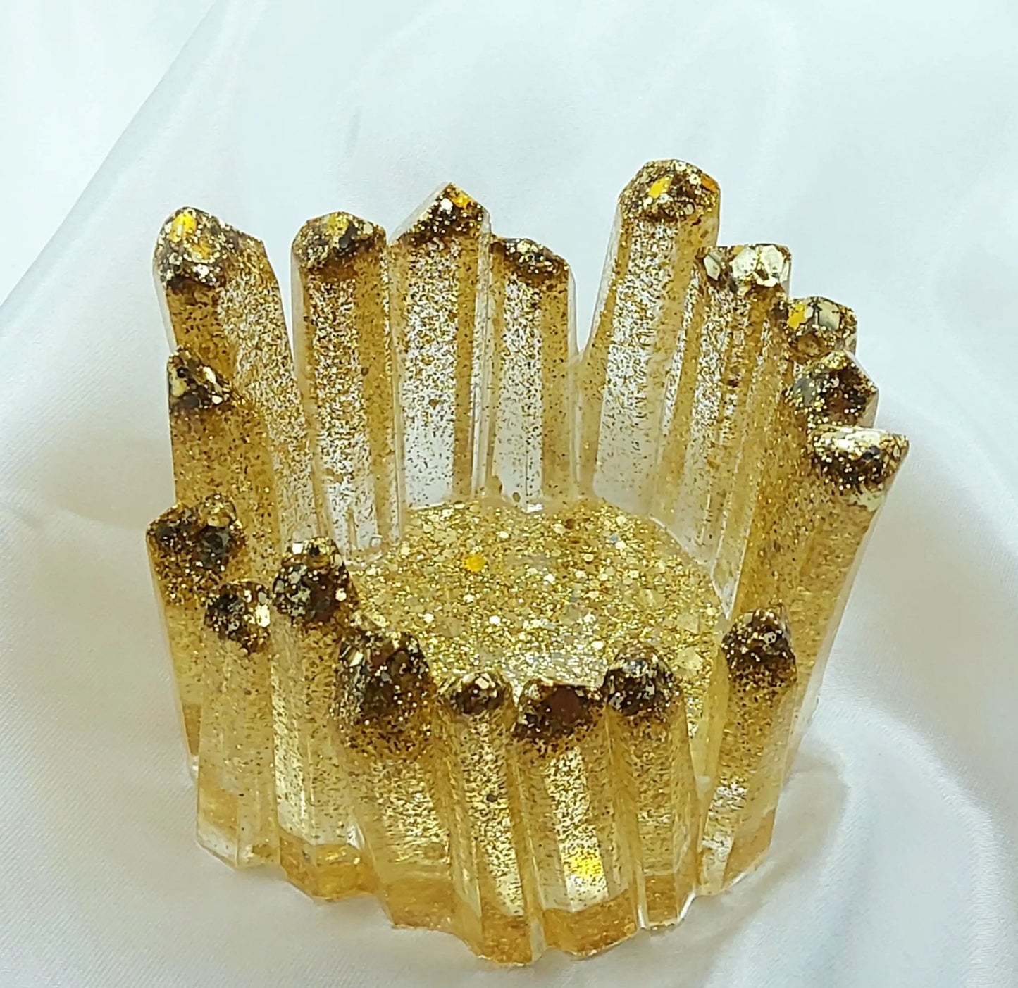 Bougeoir CRISTAL en résine époxy. Paillettes or - PRETTY RESINE