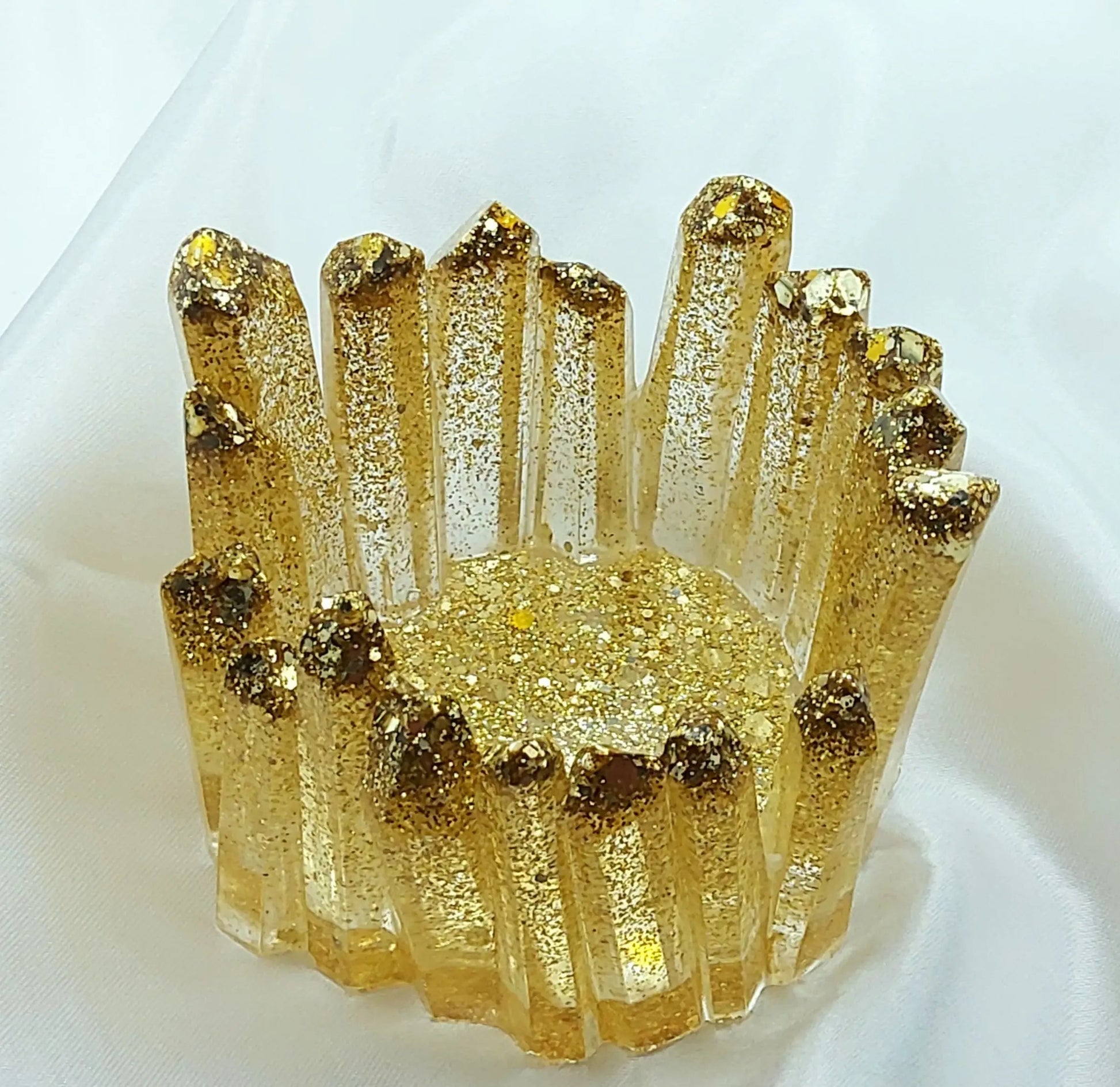 Bougeoir CRISTAL en résine époxy. Paillettes or - PRETTY RESINE