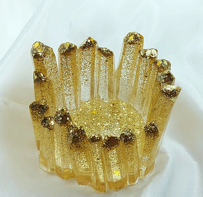 Bougeoir CRISTAL en résine époxy. Paillettes or - PRETTY RESINE