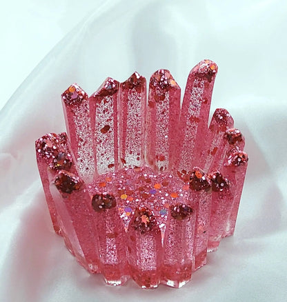 Bougeoir CRISTAL en résine époxy. Paillettes roses - PRETTY RESINE