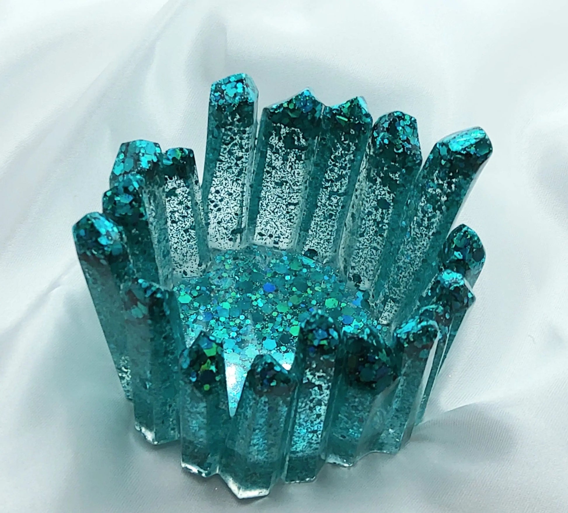 Bougeoir CRISTAL en résine époxy. Paillettes turquoise - PRETTY RESINE