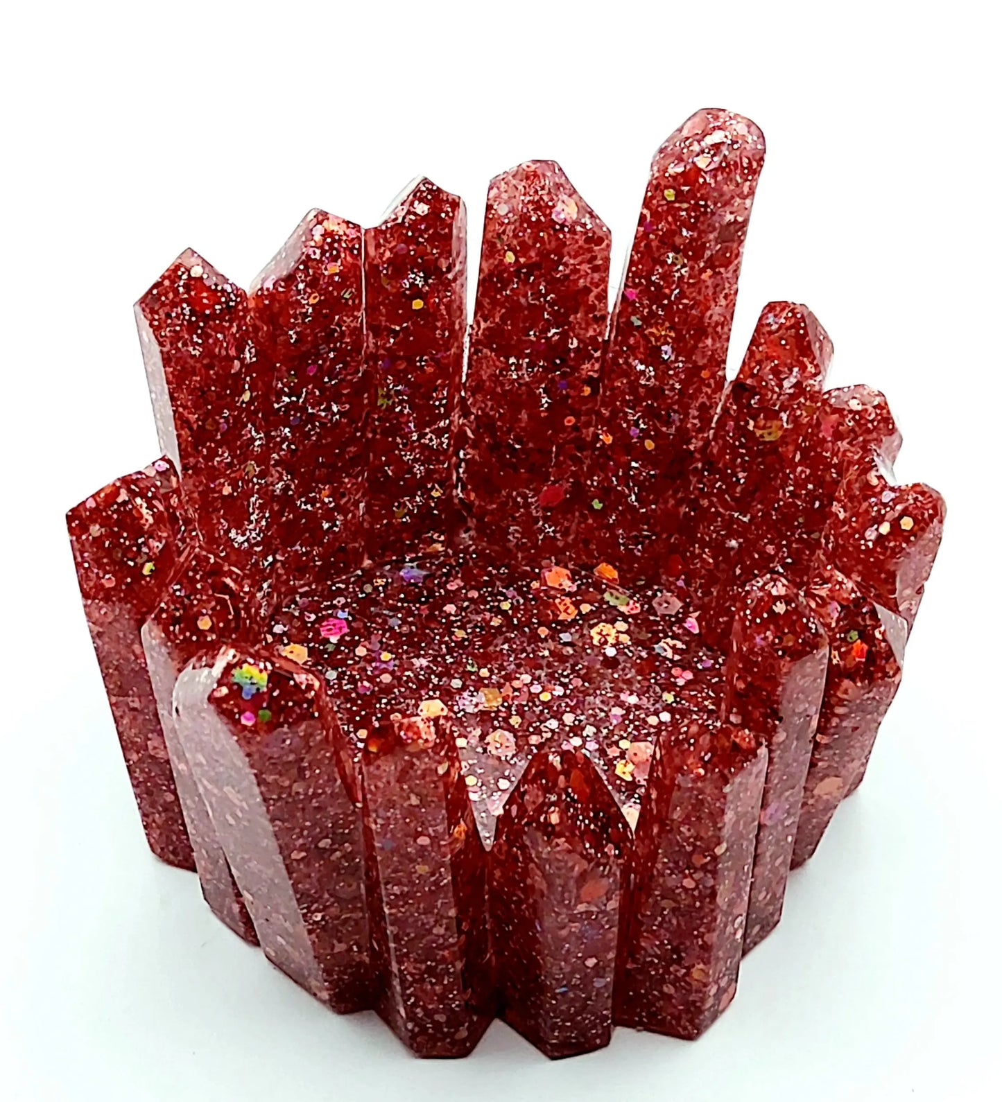 Bougeoir CRISTAL en résine époxy. Paillettes roses rouges - PRETTY RESINE