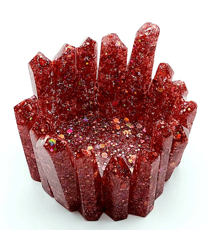 Bougeoir CRISTAL en résine époxy. Paillettes roses rouges - PRETTY RESINE