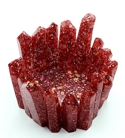 Bougeoir CRISTAL en résine époxy. Paillettes roses rouges - PRETTY RESINE