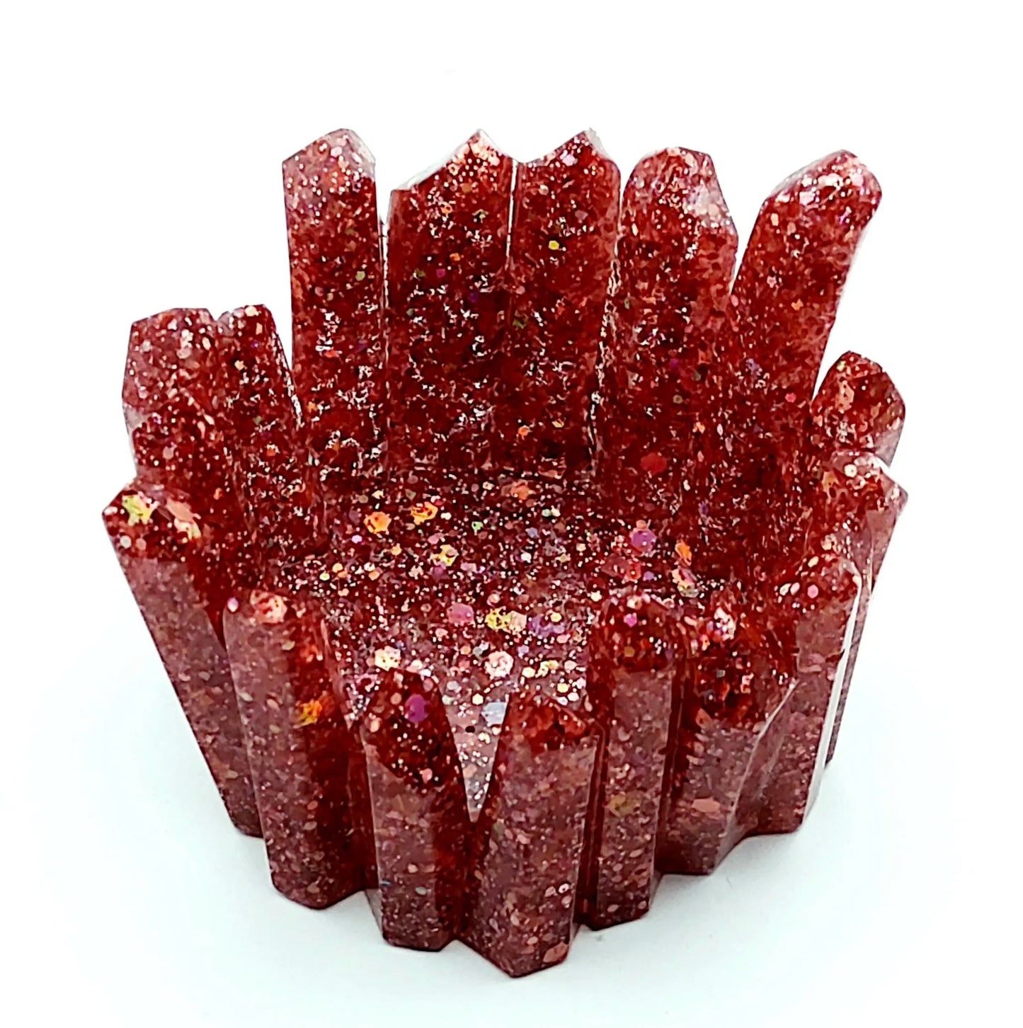 Bougeoir CRISTAL en résine époxy. Paillettes roses rouges - PRETTY RESINE