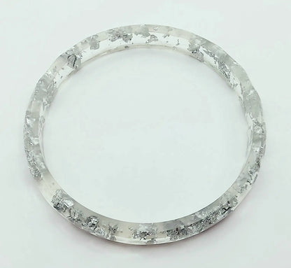 Bracelet en résine époxy, transparent et feuille d'argent