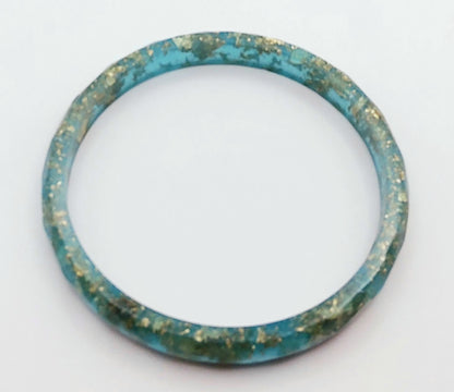 Bracelet en résine époxy, bleu et feuille d'or