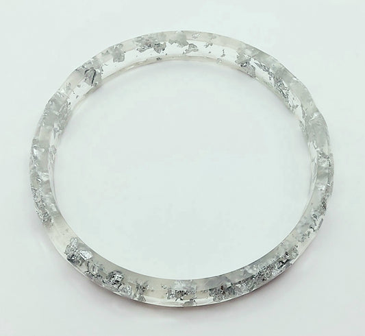 Bracelet en résine époxy, transparent et feuille d'argent