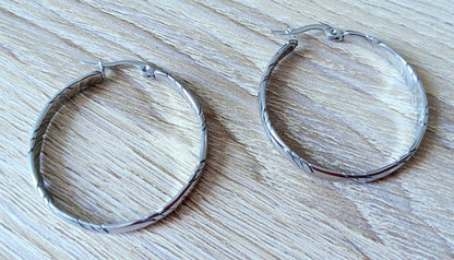 Créoles RONDES Diamètre 32 mm en acier inoxydable. Argent - PRETTY RESINE