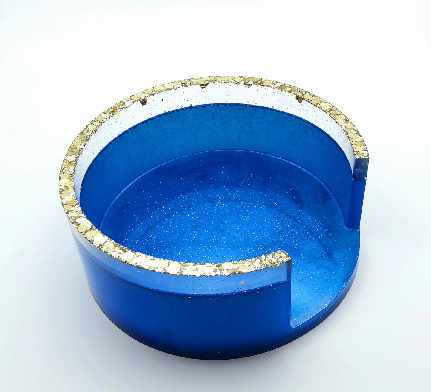 Socle de dessous de verres en résine époxy - Bleu et paillettes dorées