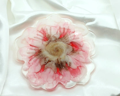 Ensemble de 3 Dessous de verres FLEURS. Rose, blanc, or - PRETTY RESINE