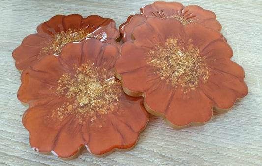 Ensemble de 4 dessous de verres en résine époxy. Cuivre et or - PRETTY RESINE