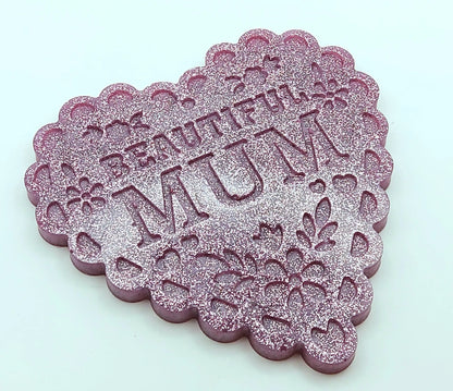 Dessous de verre "Coeur pour Maman" en résine époxy, mauve