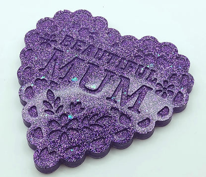 Dessous de verre "Coeur pour Maman" en résine époxy, violet